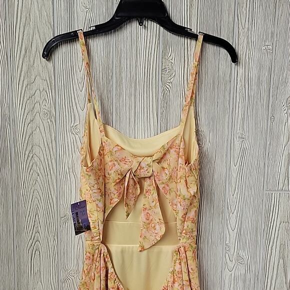 Morgan and Co. Juniors Mini Dress With Layered Skirt Yellow Peach Size M NWT - Picture 7 of 13